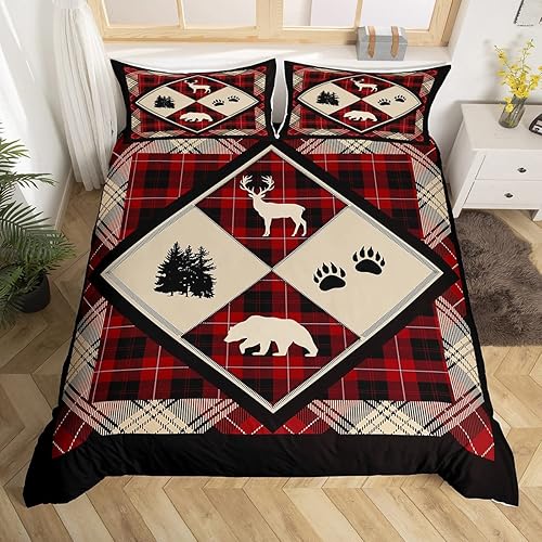 Funda de edredón con diseño de cuernos de oso y ciervo de tamaño matrimonial, funda de edredón con estampado de patas de animales salvajes, 3 piezas