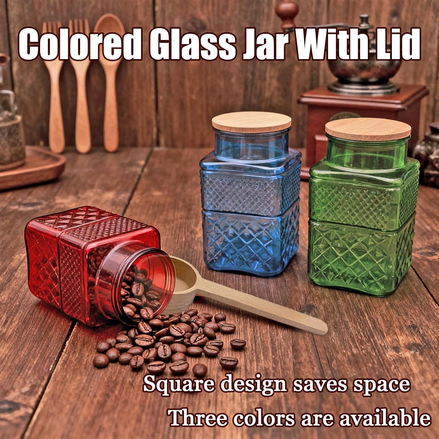 Coriario 60oz Coffee and Sugar Container Set of 2 Glass Canister with Scoop
