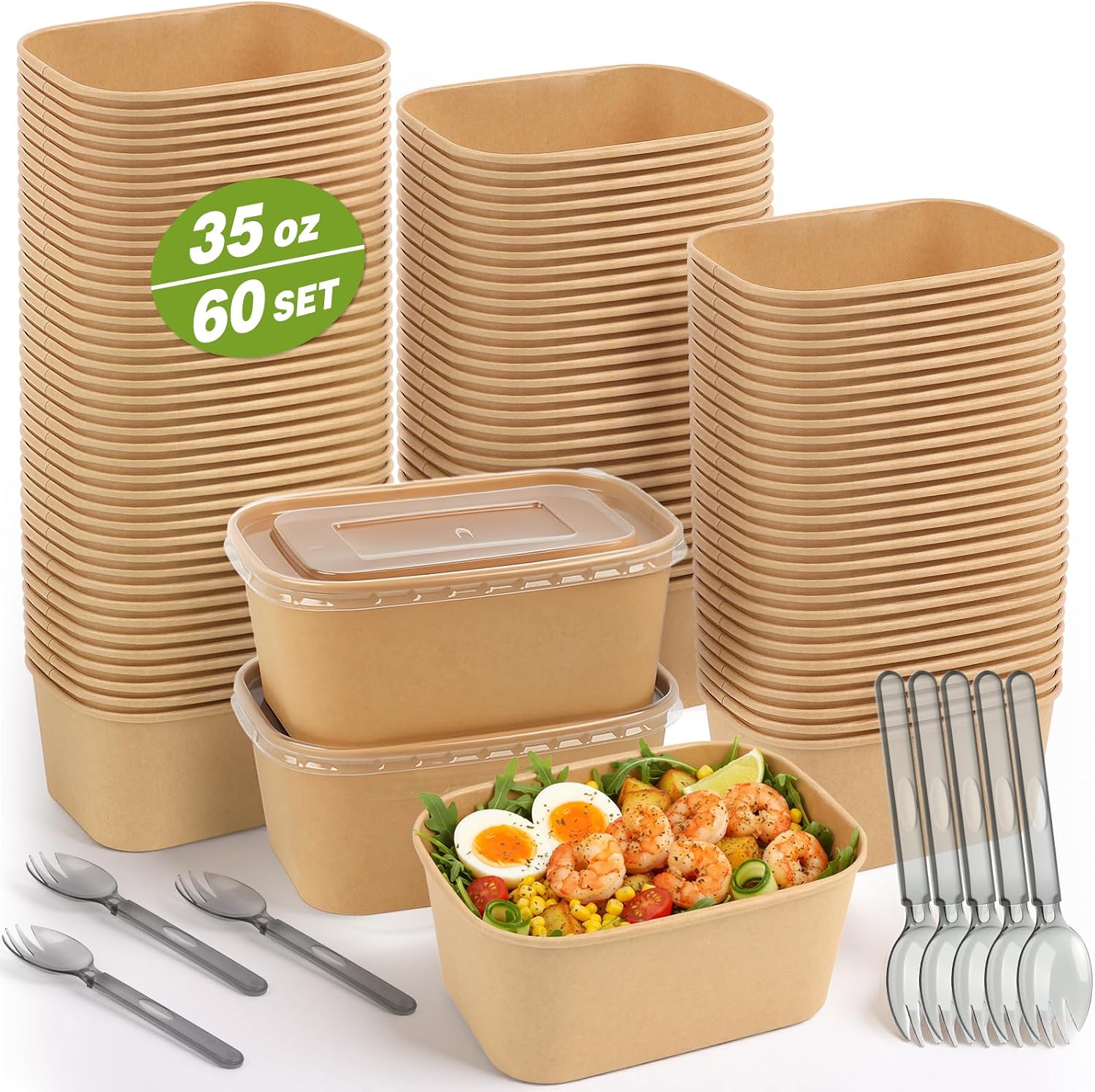 60 Packs 29oz Disposable Meal Prep Containers with Lids & Utensils