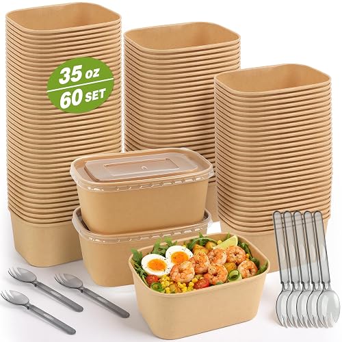 60 Packs 35oz Disposable Meal Prep Containers with Lids &