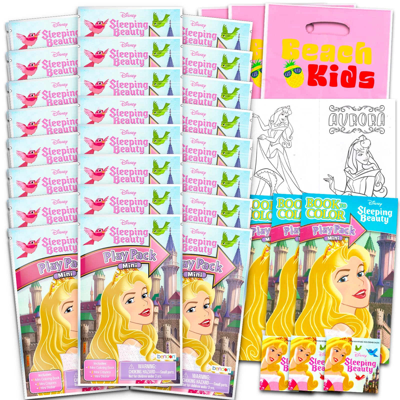 Sleeping Beauty Mini Party Favors Set for Kids - Bundle with 24 Mini Aurora Grab n Go Play Packs with Coloring Pages, Stickers and More (Sleeping Beauty Birthday Party Supplies)