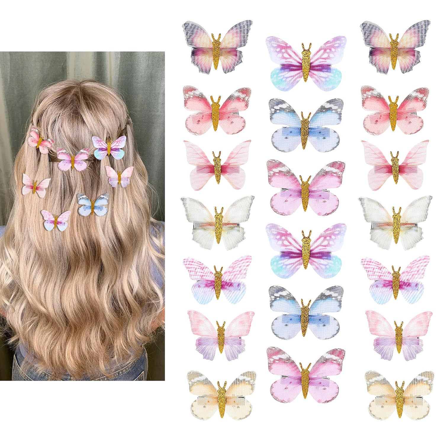 20 Pieces Butterfly Hair Clips, Moving Butterfly Hair