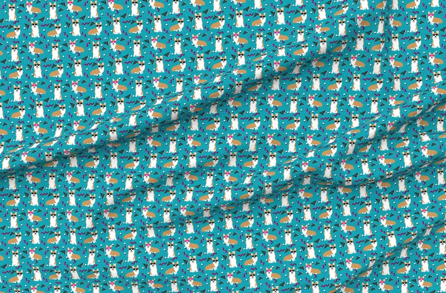 Spoonflower Fabric - Corgi 80S Retro Dog Blue Vintage Dogs Corgis Printed on Minky Fabric by The Yard - Sewing Baby Blankets Quilt Backing Plush