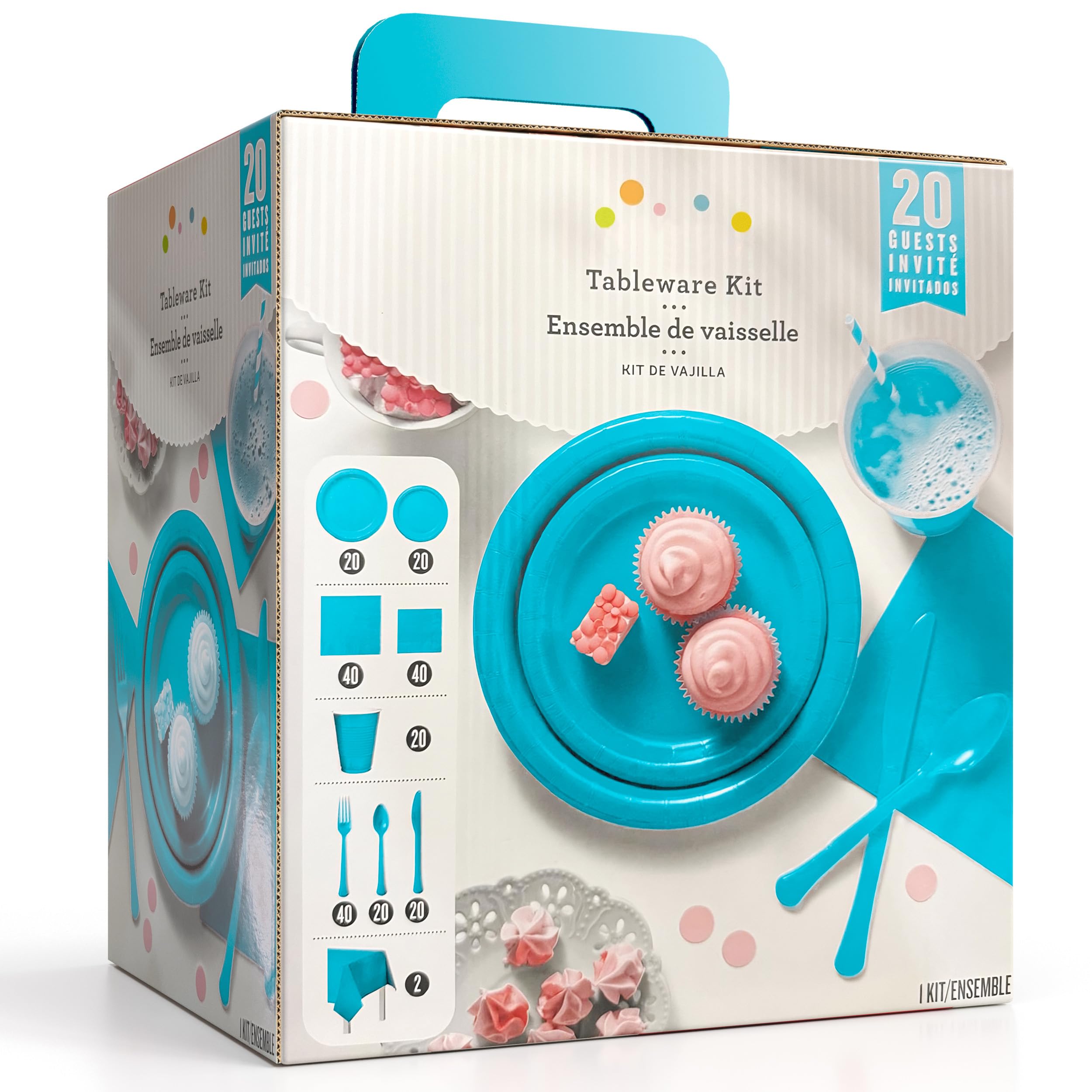 Turquoise Disposable Plates & Dinnerware Set - 222 Pcs -1 Turquoise Disposable Plates & Dinnerware Set - 222 Pcs -1