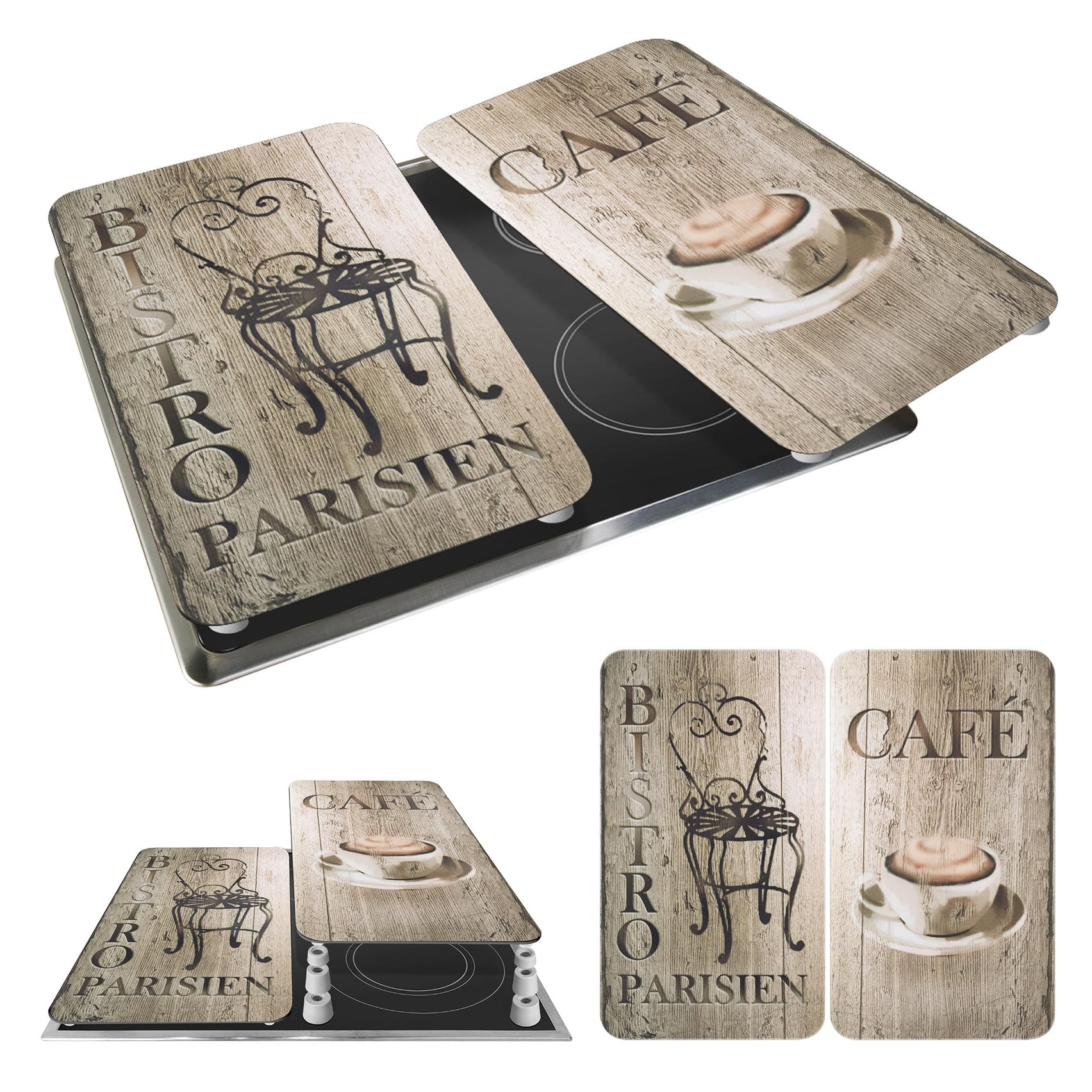 WENKO Plaque de Protection en Verre Universel Bistro Set de 2 Set de 2, pour Tous Les Types de cuisinières Marron