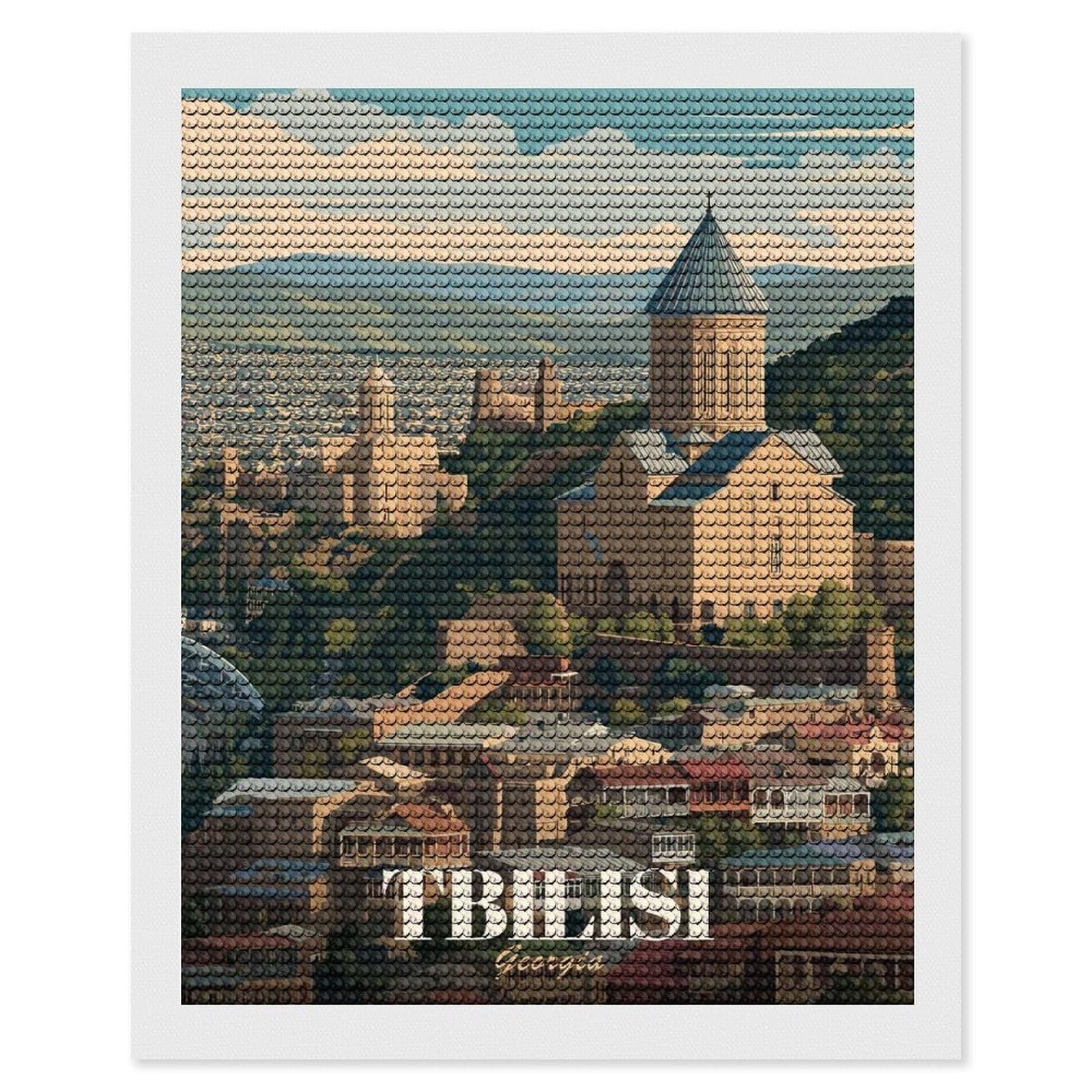 Junmoney Tbilisi Georgia Cityscape Illustration 5D Diamond Painting Kit 16"x20", Relaxing DIY, Mindful Craft Project, Full Kit Included, Thoughtful Present