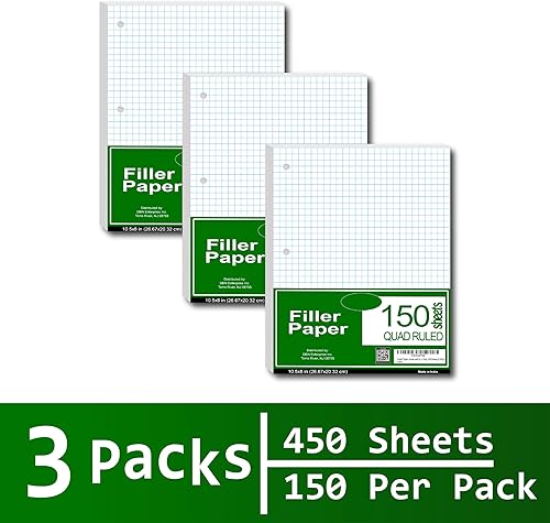 Miniatura 2 de Papel de hojas sueltas, papel de relleno con rayas cuádruples  450 hojas, 150 hojas en cada caso  3 agujeros perforados, 10-12 x 8 pulgadas,