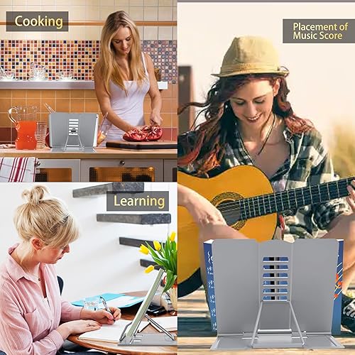 Miniatura 10 de Soporte de libro de metal Soporte de libro Soporte de libro para lectura Soporte de libro ajustable para lectura (rojo completo)