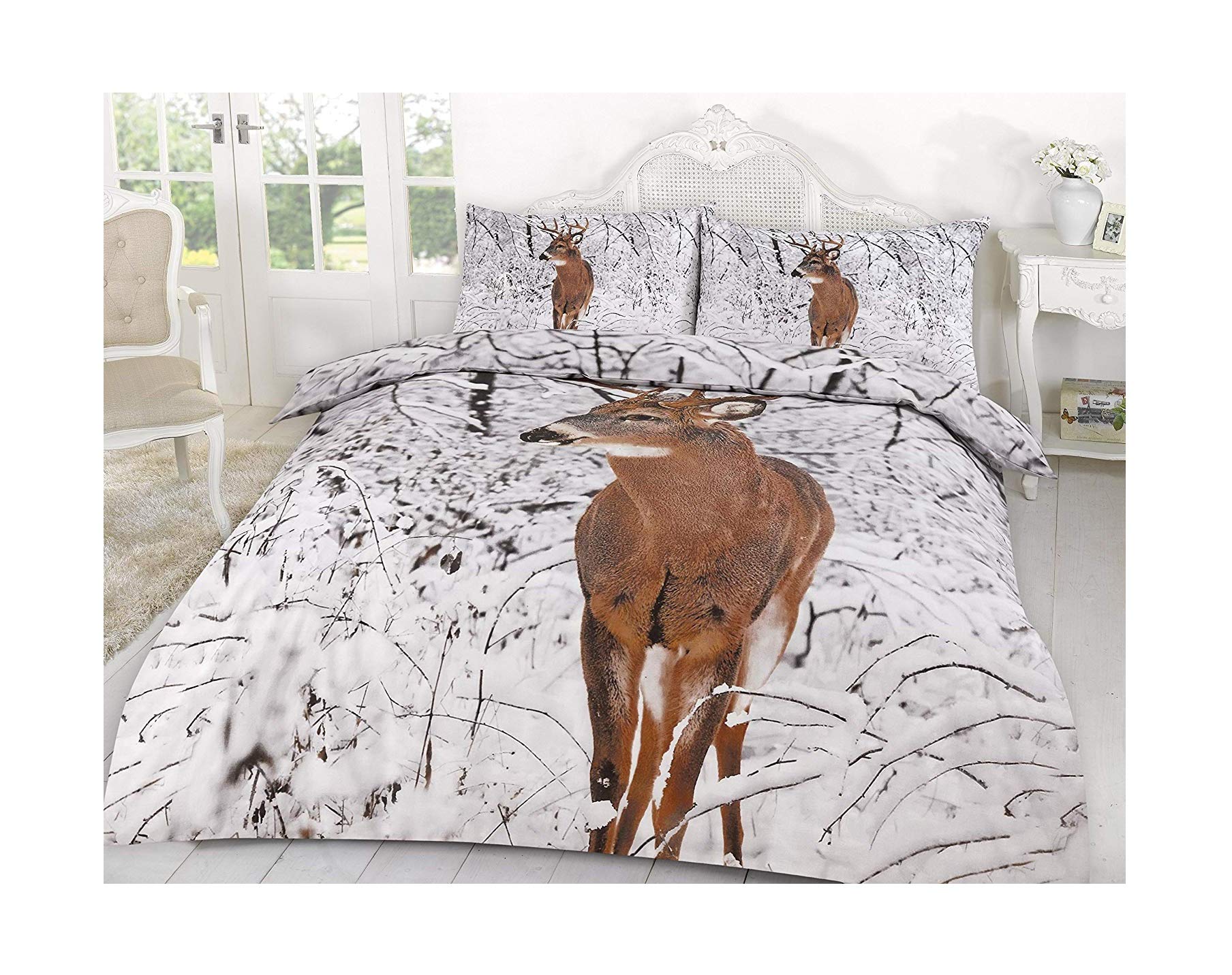 Excellent Hotel Quality Super King Size Printed Stag Reindeer Design Duvet Cover Set Bedding Set with Pillowcases - Super King Size