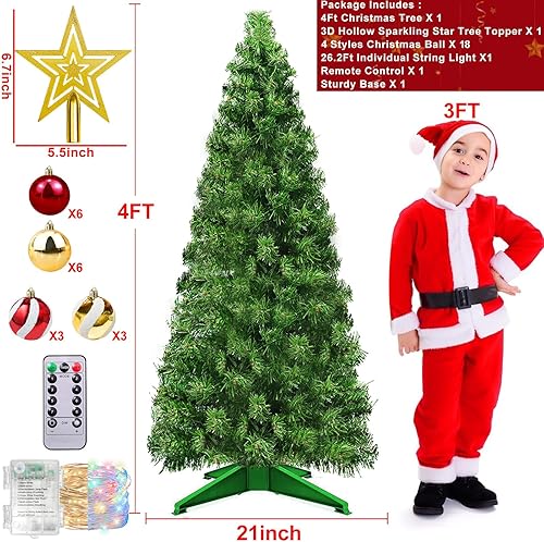 Miniatura 3 de Árbol de Navidad artificial de 4 pies con control remoto, 8 modos, cambio de color dual, temporizador, 100 luces blancas cálidas y de color, 18