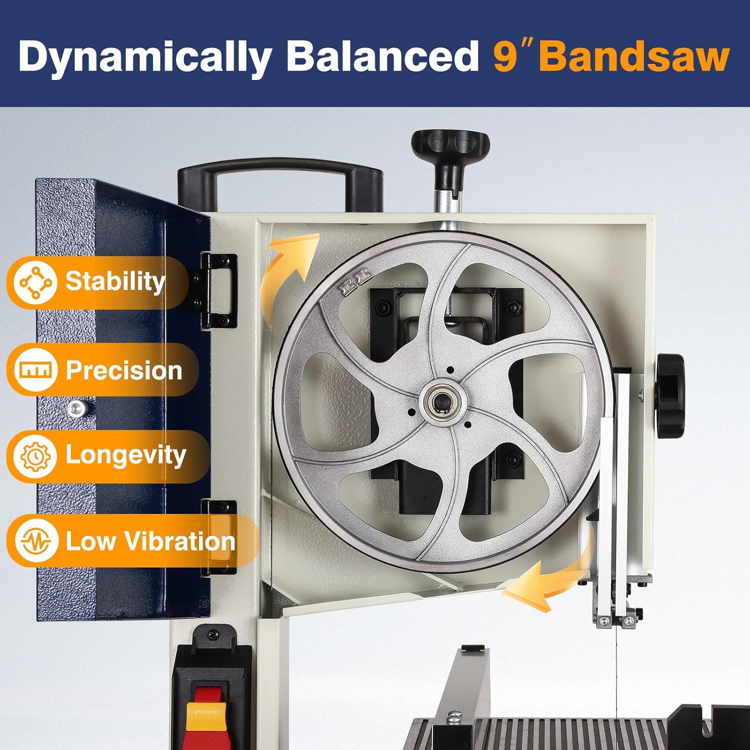 Band Saw, Portable 9-Inch Bandsaw for Woodworking, 2526 FPM Benchtop, 1/3 HP(output), 120 V 2.5-Amp Motor, Band Saws with Cast-Aluminum Worktable with Scale, Steel Bandsaws with Miter Gaug