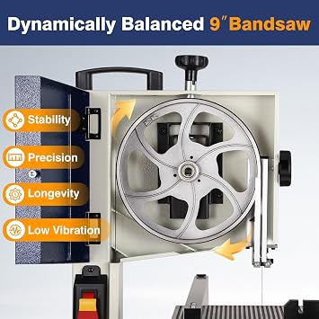 Band Saw, Portable 9-Inch Bandsaw for Woodworking, 2526 FPM Benchtop, 1/3 HP(output), 120 V 2.5-Amp Motor, Band Saws with Cast-Aluminum Worktable with Scale, Steel Bandsaws with Miter Gaug
