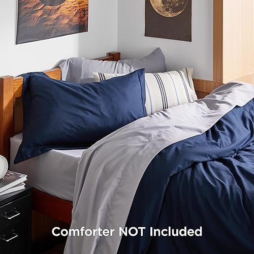 Miniatura 2 de Bedsure Funda de edredón, tamaño individual o individual XL, suave microfibra cepillada, niños, 2 piezas 1 funda de edredón azul marino (68 x 90
