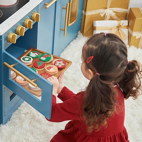 Miniatura 8 de Teamson Kids Juego de comida de madera para cortar galletas navideñas con galletas, decoraciones y bandeja de galletas, para 3 años en adelante,