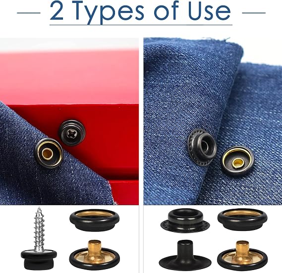 weiwei 50 Sets Canvas Snap Button Kit 2 Types Heavy Duty Snap Buttons Marine Grade 3/8 Socket Leather Snaps Fasteners Kit with Setting Tool for Boat Cover Fabric Leather DIY (Stainless Steel,173 PCS)
