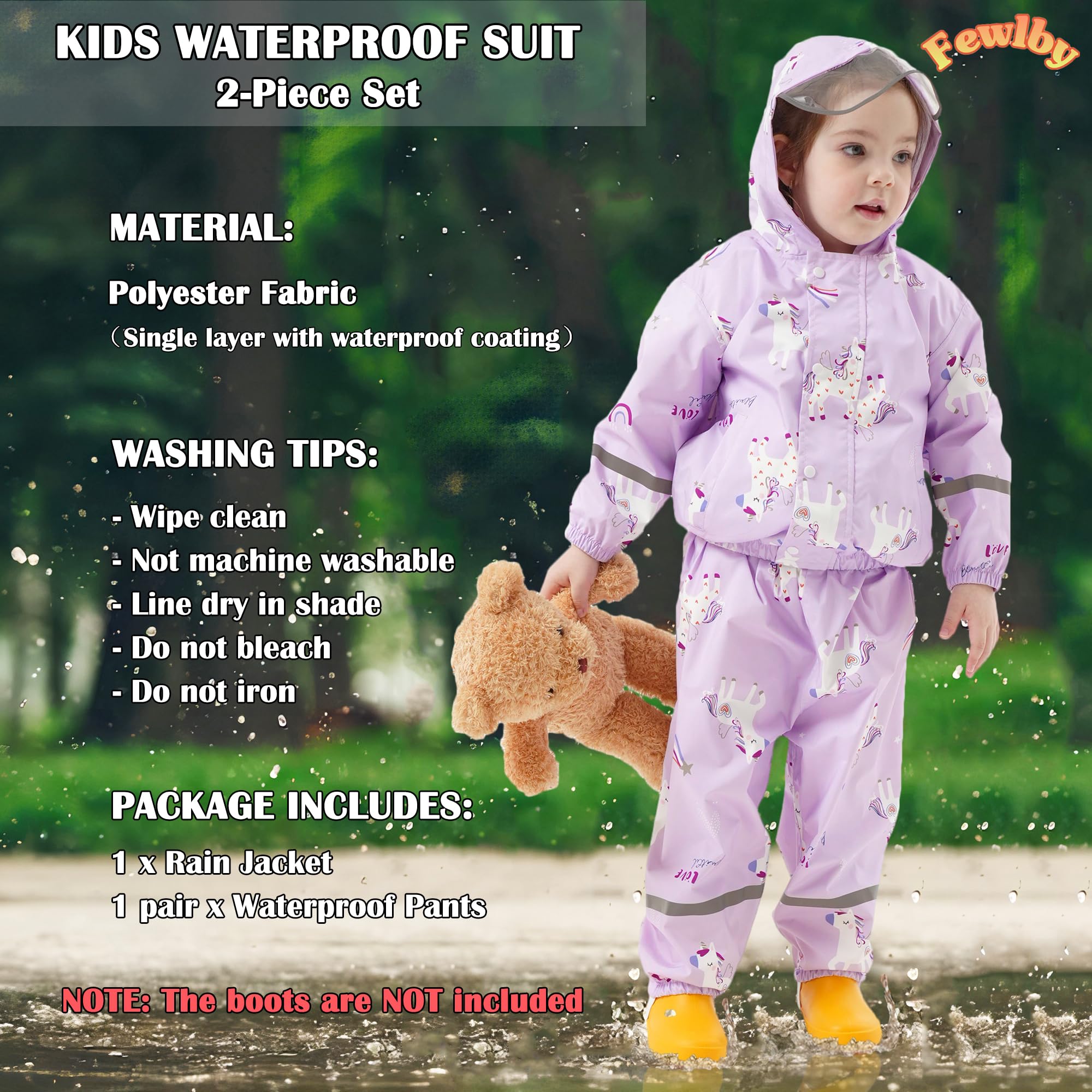 Impermeable Chubasquero Niñas - Abrigos Impermeables & Pantalones Conjunto de 2 Piezas, Niñas Chaqueta de Lluvia con Capucha Pantalones Impermeables Reutilizable Traje Impermeable para 1-7 Años