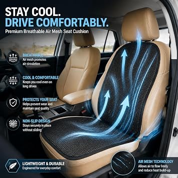 Summer Cool 3D Air Mesh Breathable Vented Car Seat Cushion Pad Set,Universal Auto Back Cooling Ventilated Seat Cover for Car SUV Truck Van Pickup (Black, 1 Pack seat pad +1 Pack Back Cushion)