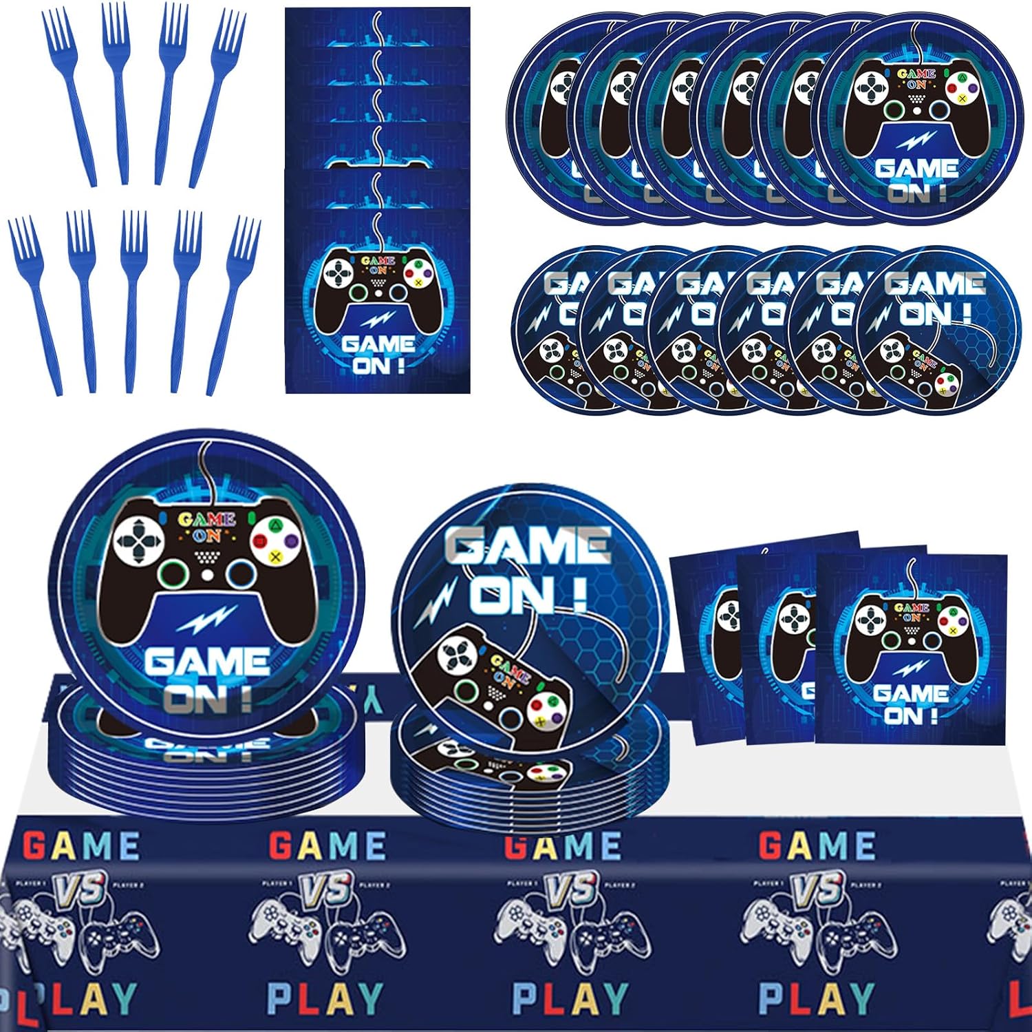 Video Game Party Supplies Tableware Set, Video Game Birthday Decorations, Including Dinner Plates, Tablecloth, Forks, and Napkins, Game Birthday Party Decor for 24 Guests Video Game Party Supplies Tableware Set, Video Game Birthday Decorations, Including Dinner Plates, Tablecloth, Forks, and Napkins, Game Birthday Party Decor for 24 Guests
