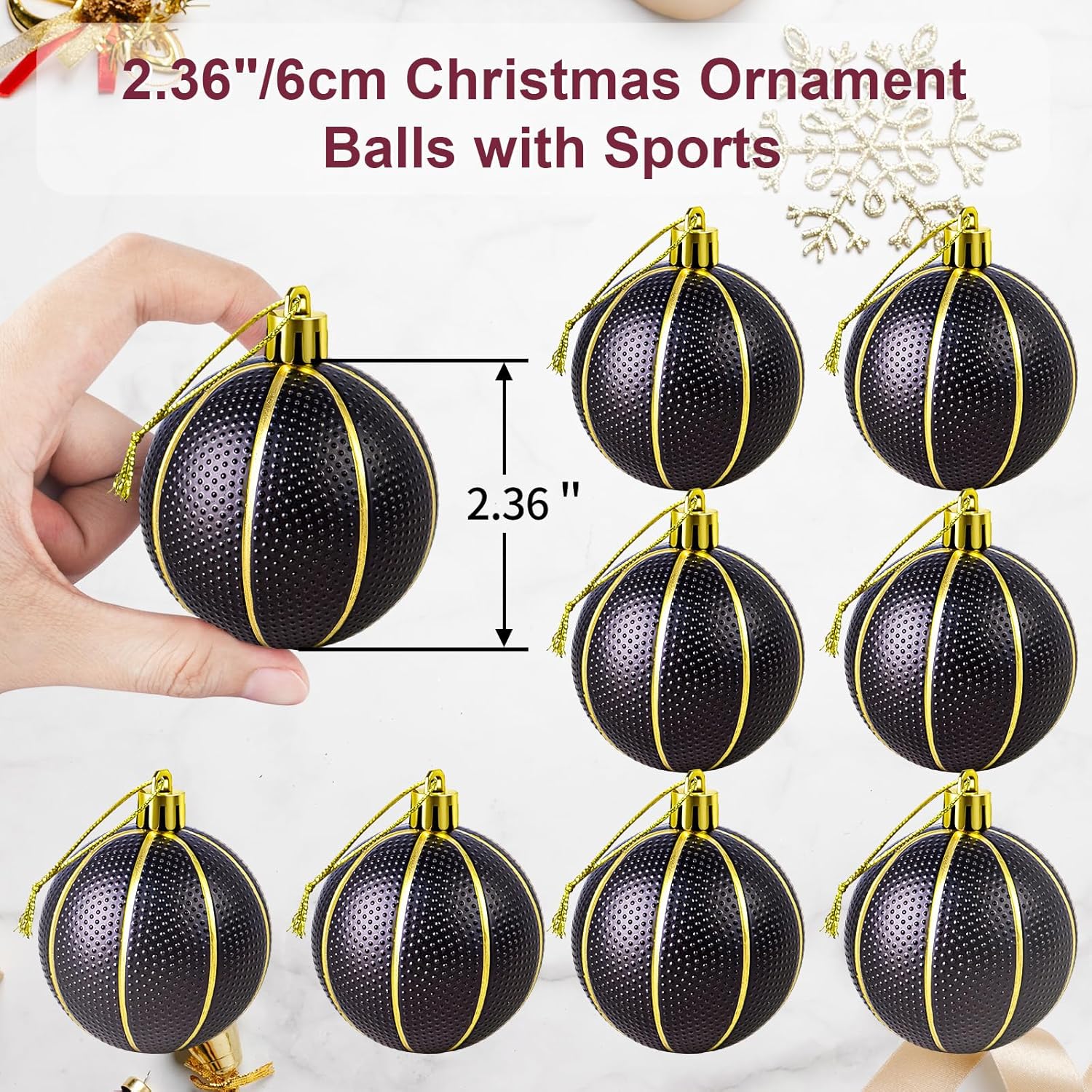 Basketball Christmas Ornaments, 9PCS Sport Christmas Ornaments, Black Basketball Ornaments for Xmas Tree Winter New Year Party Supplies - Image 2