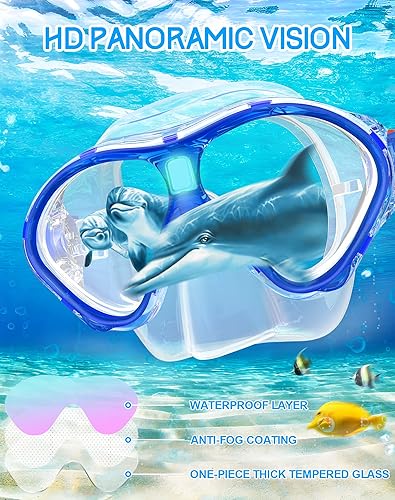 Vista 72 de Gintenco Juego de esnórquel para niños, máscara de buceo para niños como gafas de natación unisex, máscara de buceo antivaho y juego combinado