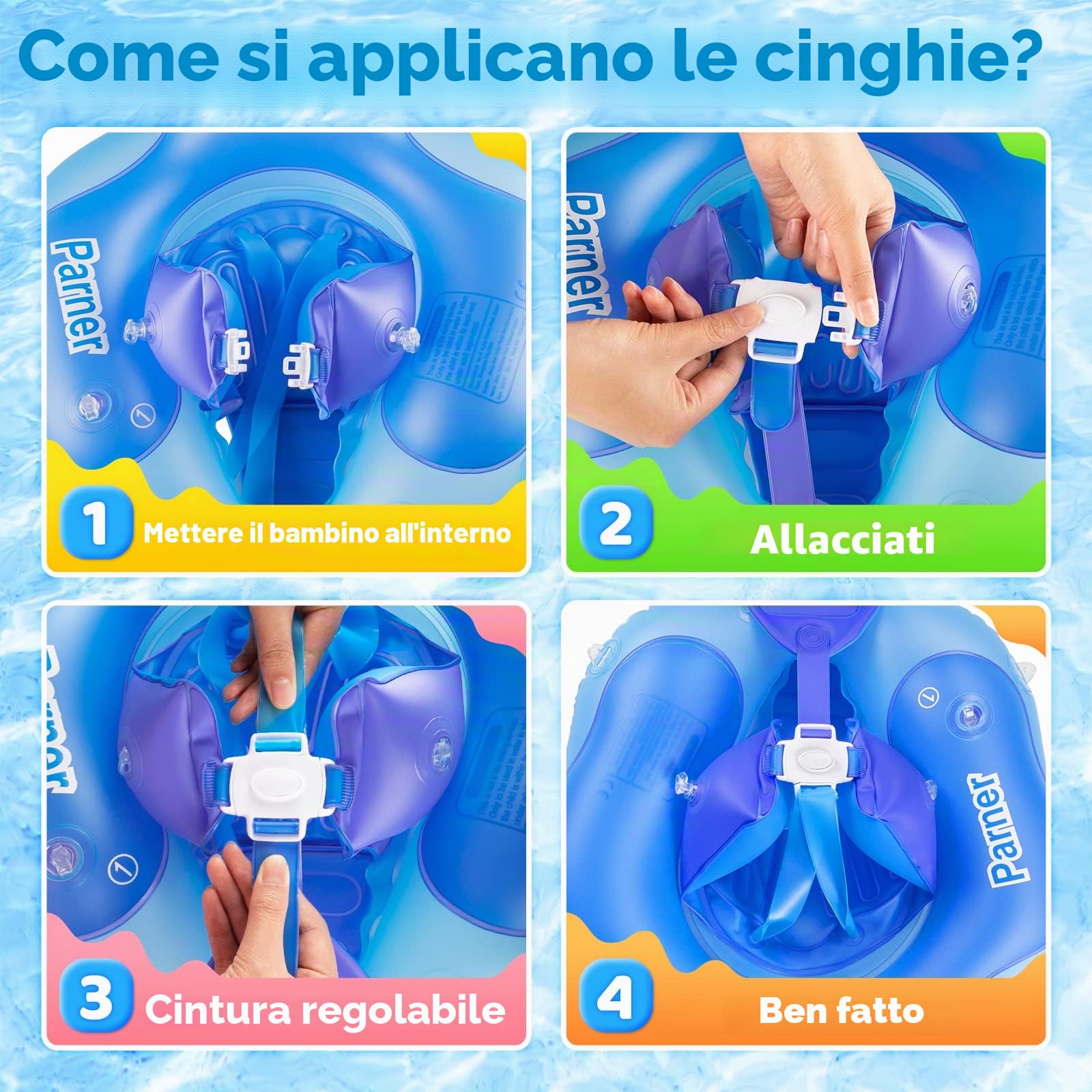Parner Anello galleggiante per neonato con tettuccio parasole UPF50+, aiuto per il nuoto per la piscina, salvagente neonato con parasole, sedile di sicurezza regolabile, per bambini da 3 a 36 mesi