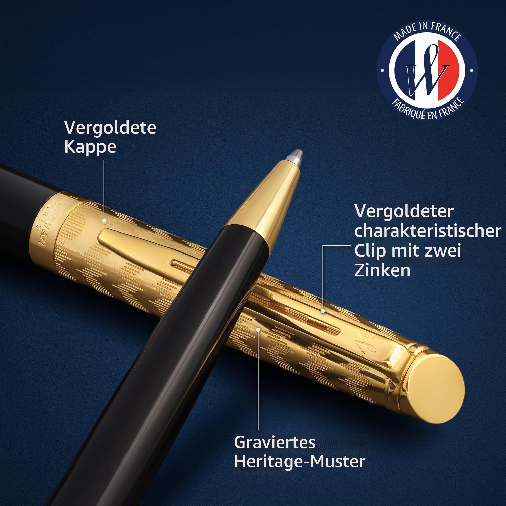 Waterman Hémisphère Tintenroller | Opera Kollektion | Schwarz und Gold | Feiner Spitze mit schwarzer Tinte Nachfüllen | Geschenkbox