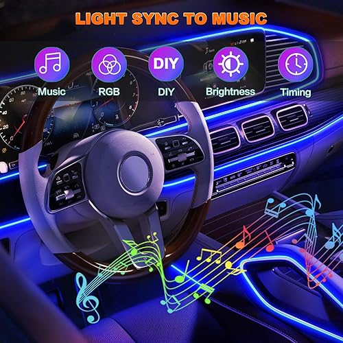 Miniatura 6 de Luces LED para automóvil, luces interiores de automóvil con aplicación inalámbricacontrol remoto RFbotón, kit de iluminación ambiental para