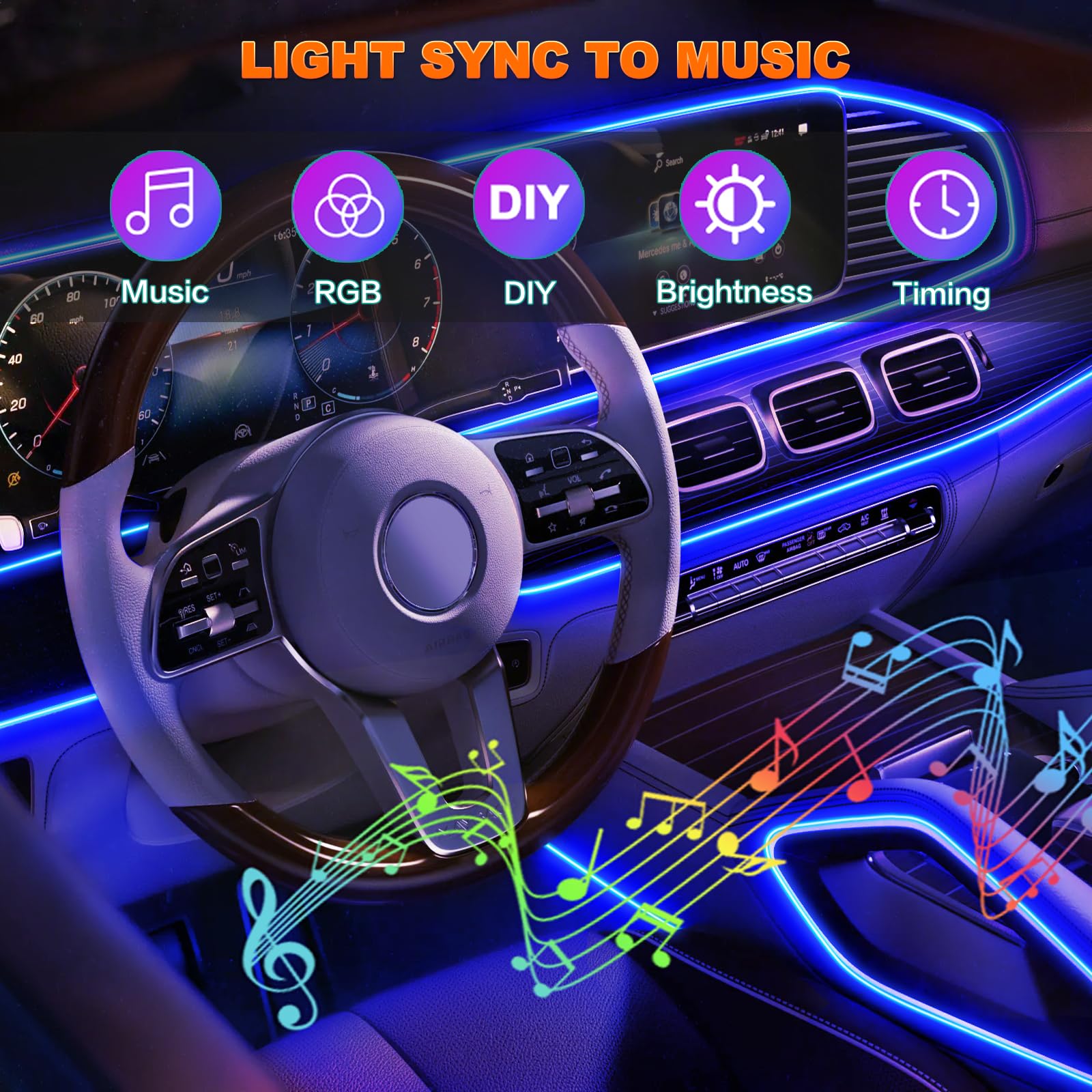 Car LED Lights Interior Car Lights with Wireless APP RF Remote Button Control Car Ambient Lighting Kit with — view 7