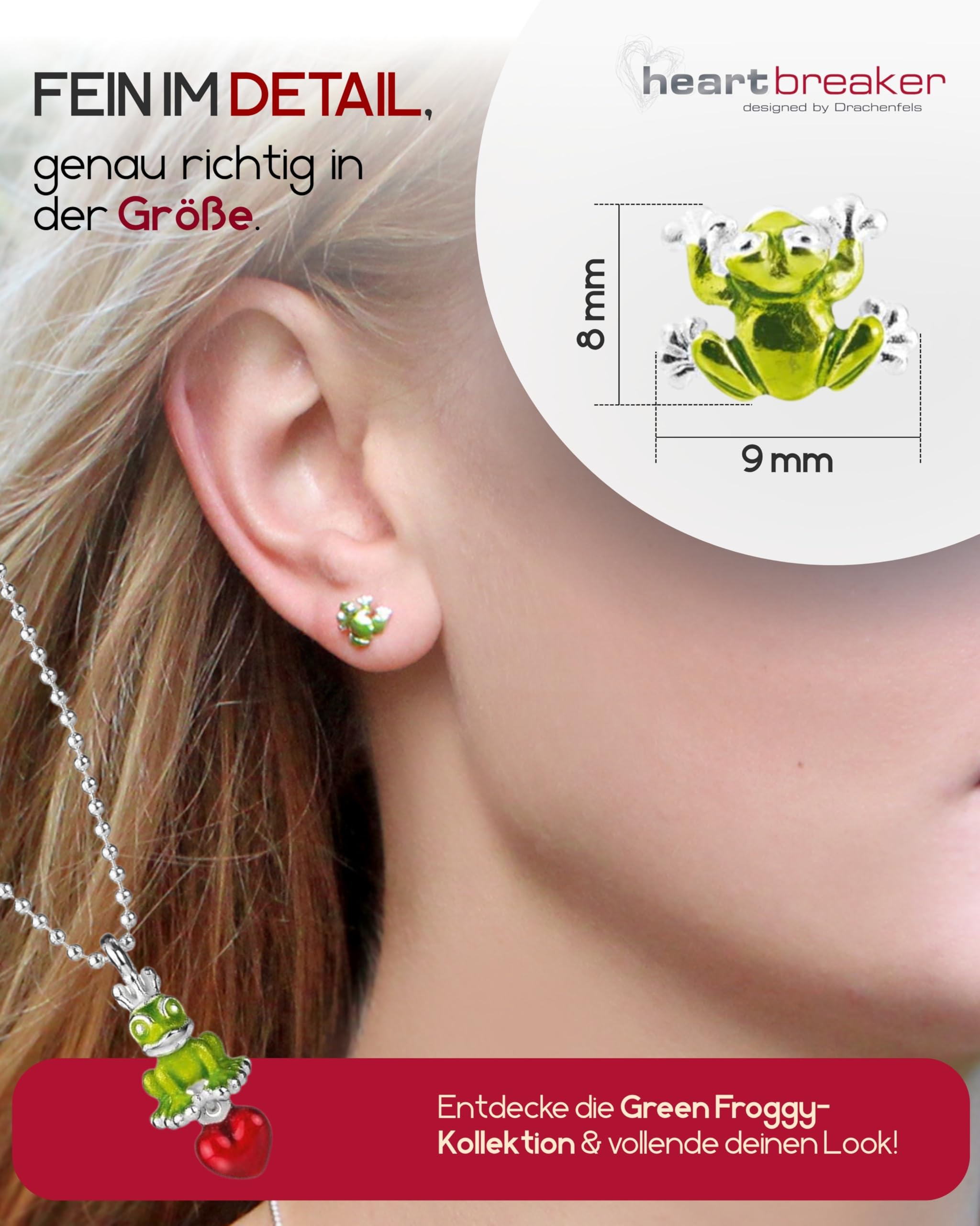 Heartbreaker "Froggy" Frosch-Ohrringe I Edle Ohrstecker aus 925 Sterling Silber & Brandlack I Nickelfreie Damen-Ohrringe inkl. Verpackung I In Goldschmiedequalität gefertigt I LD FG 28 GR