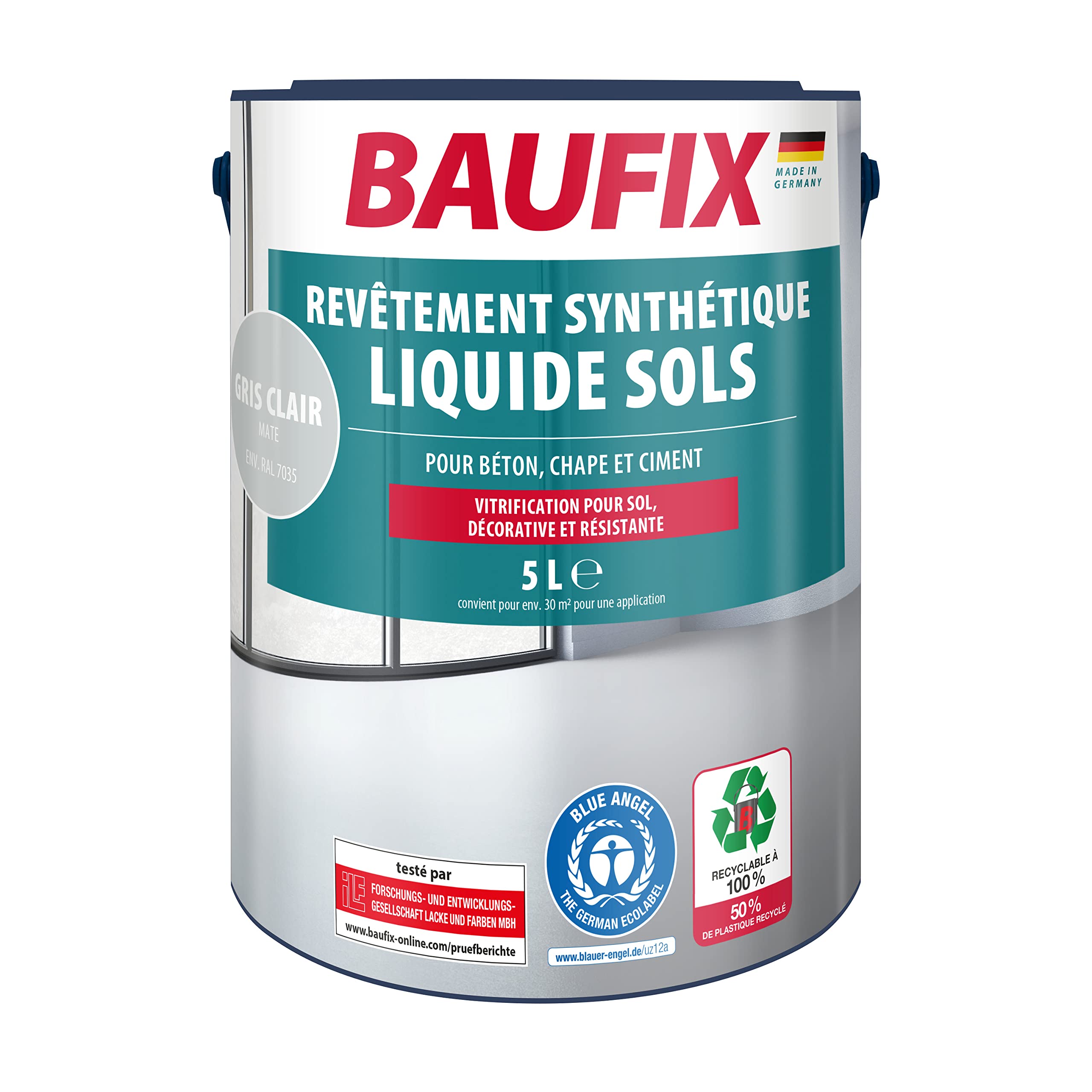 Baufix Revêtement synthétique liquide Sols gris clair, mate, 5 litres, Peinture sol & béton, Peinture respirante pour intérieur et extérieur, pour béton/chape/ciment