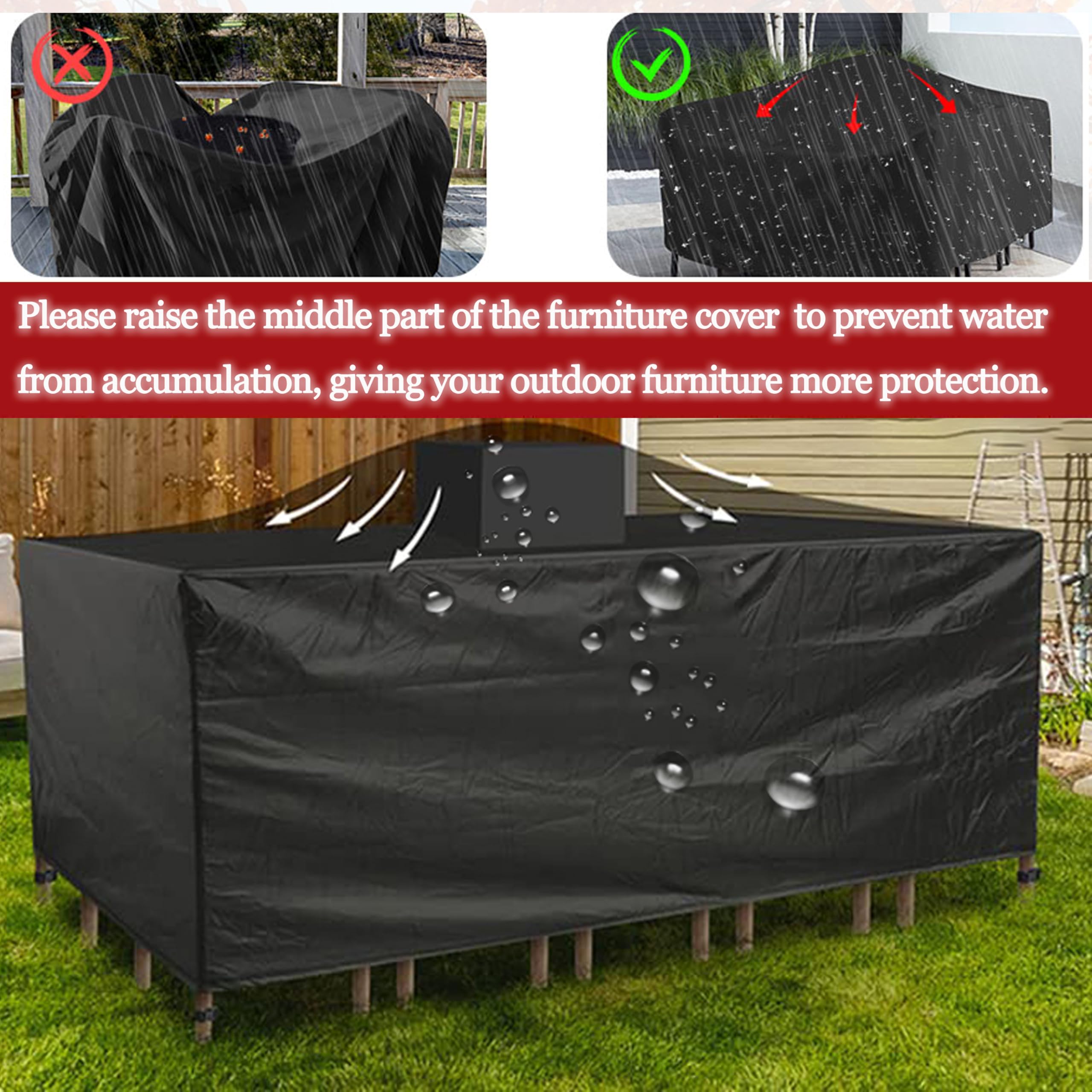 Housse de Protection Salon de Jardin 200x125x105 cm | Bâche pour Meubles et Table Extérieure Imperméable | Tissu Oxford 420D Robuste avec Cordon de Serrage, Noir