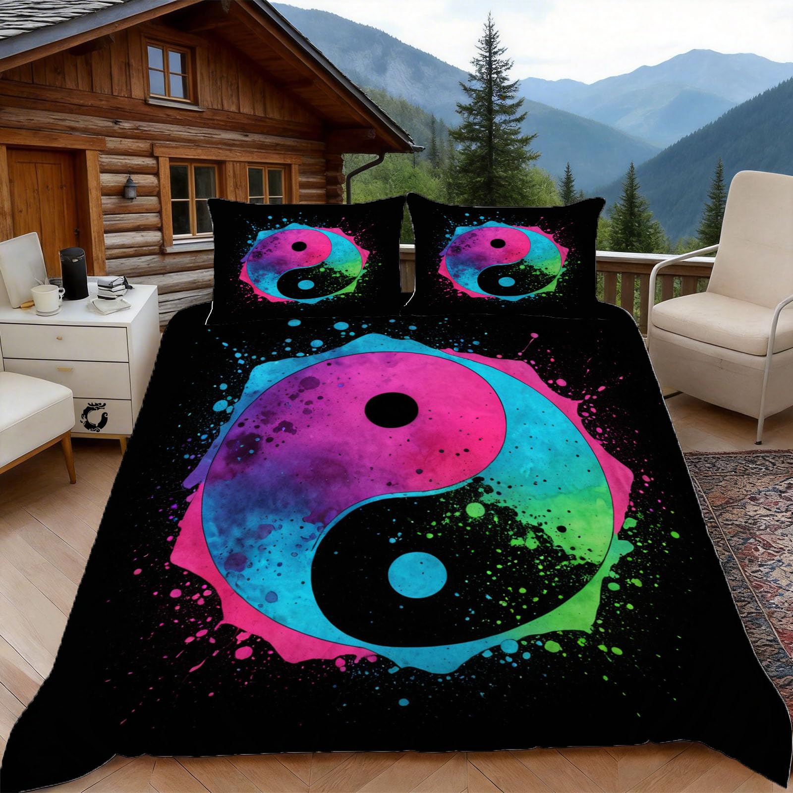 3D Single Duvet Cover Set 3D Printed Yin Yang Bedding, Mystical Soft Microfibre Duvet Cover Sets Quilt Cover and Pillow Set with Zipper 3 Pcs