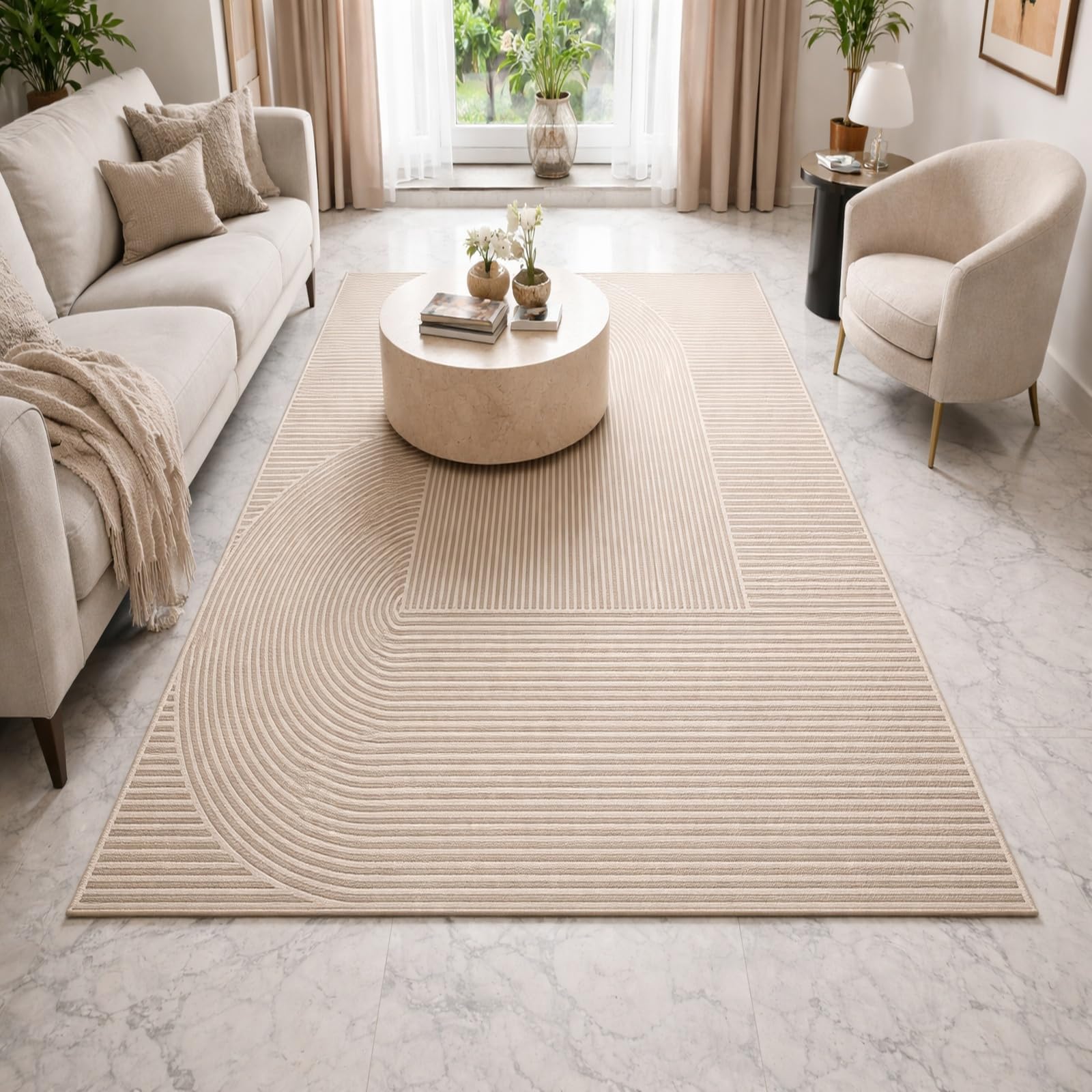 Teppiche Wohndeko für Wohnzimmer Schlafzimmer Aesthetic Room Decor,Modern, geometrisch, abstrakt, Beige, Weiß, 155 x 200 cm
