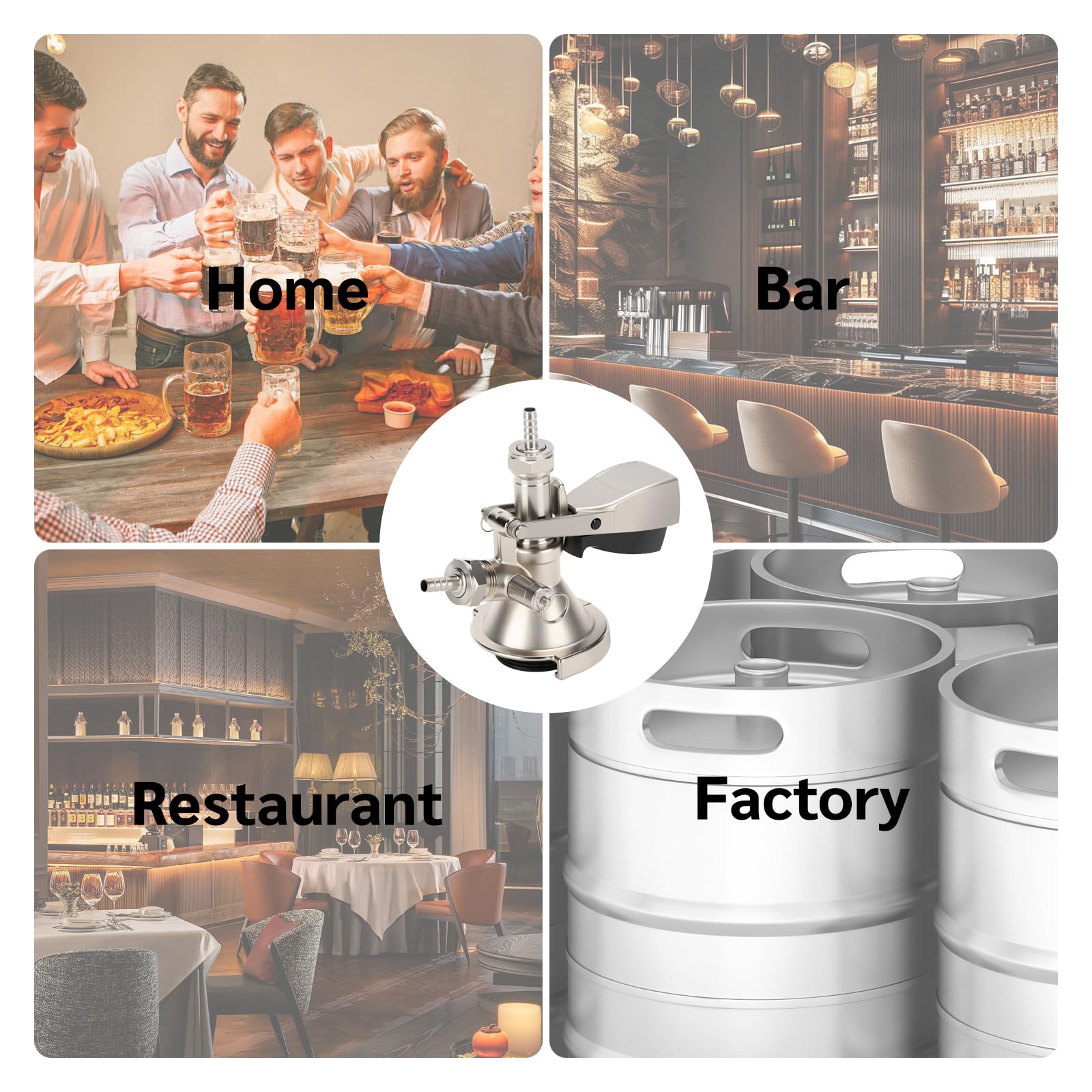 Bierfass Kupplung, A-Typ Bierspender Fasskupplung, G5/8"-Gewinde, Edelstahlventilkern, vernickelte Messingschale, Bierspender für Zuhause, Bars, Restaurants und Brauereien