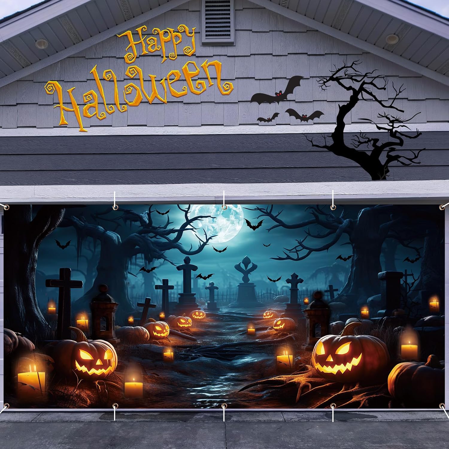 WovWeave Halloween Garage Door Banner Decoration Halloween Garage Door Cover 6 x 13 ft Large Hanging Backdrop Wall Decoration for Outdoor Holiday Yard Decor Party Photo Backgrounds