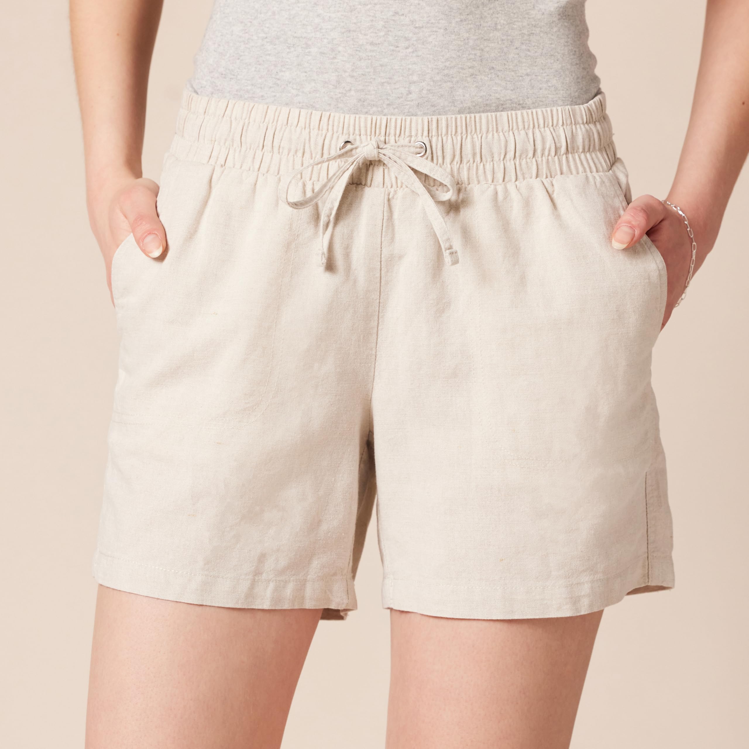 Amazon Essentials Mujer Pantalones Cortos de Mezcla de Lino con Cordón y Entrepierna de 13 cm (Disponibles en Tallas Grandes)