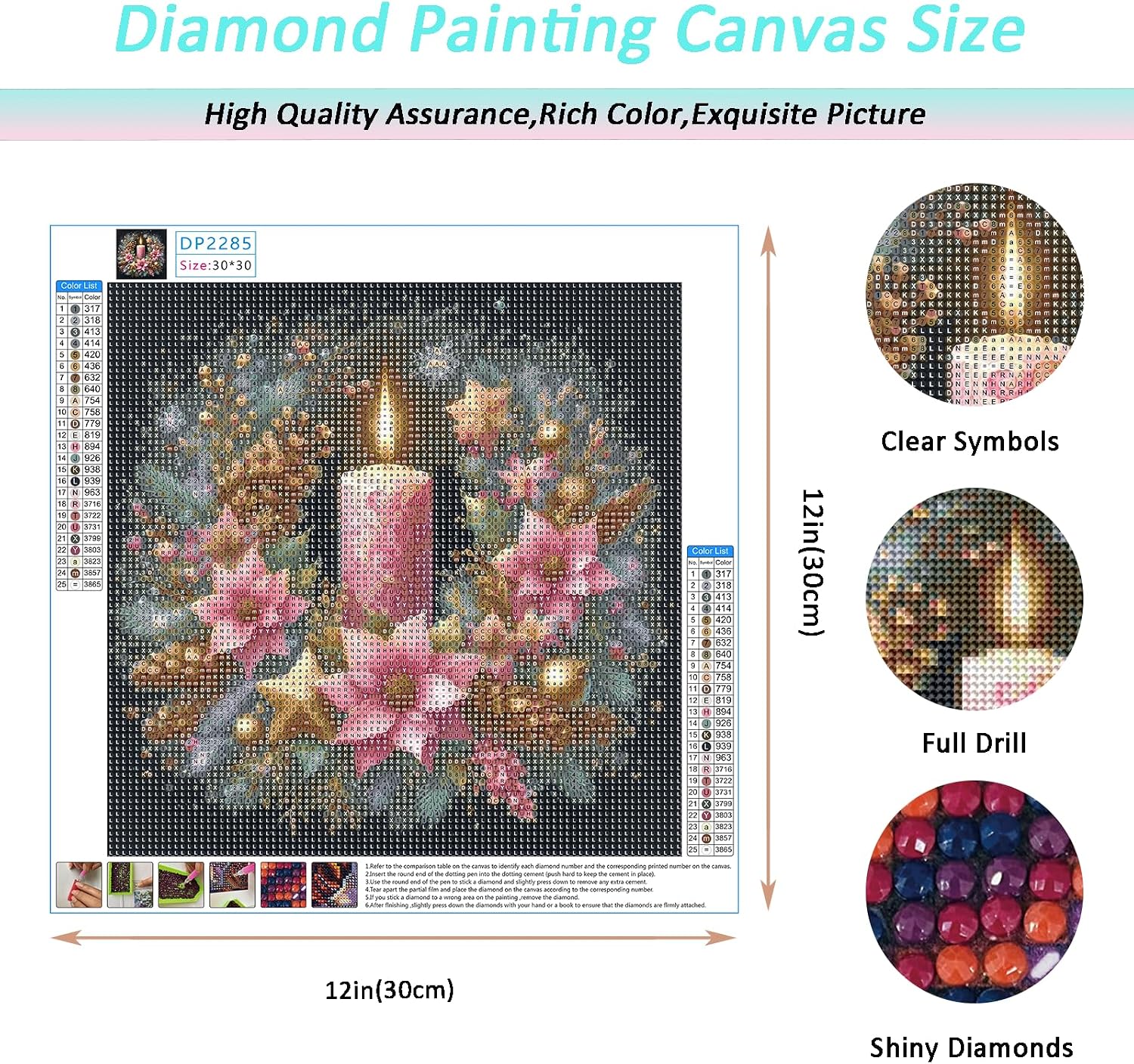 Auremi Christmas Diamond Art Painting Kits for Adults, DIY 5D Candle Diamond Art Round Diamonds Full Drill Crystal Art Painting Kit for Home Decor Gifts 30×30cm image 2
