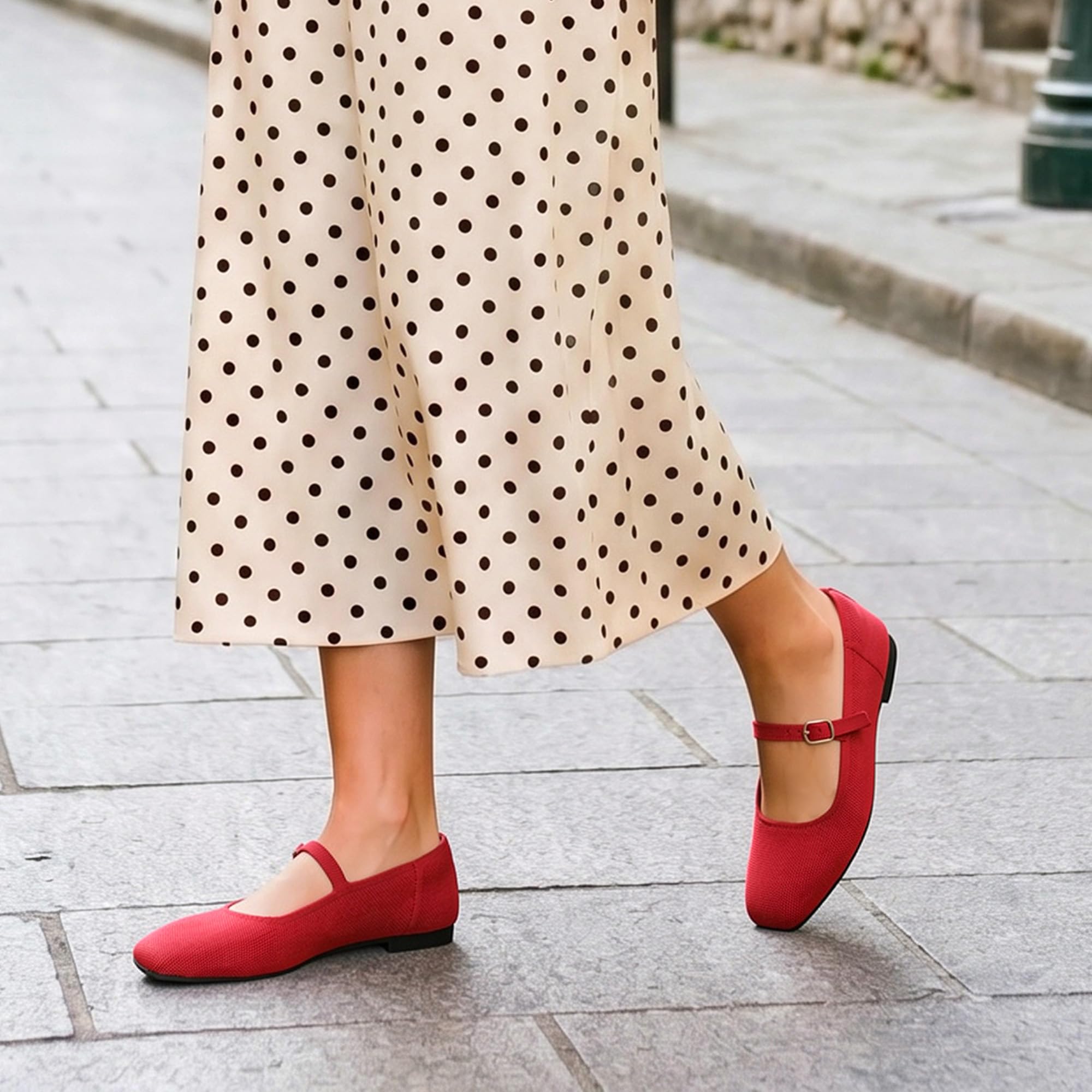 DREAM PAIRS Damskie płaskie - sukienka baletowa komfort, Czerwony, 40 EU