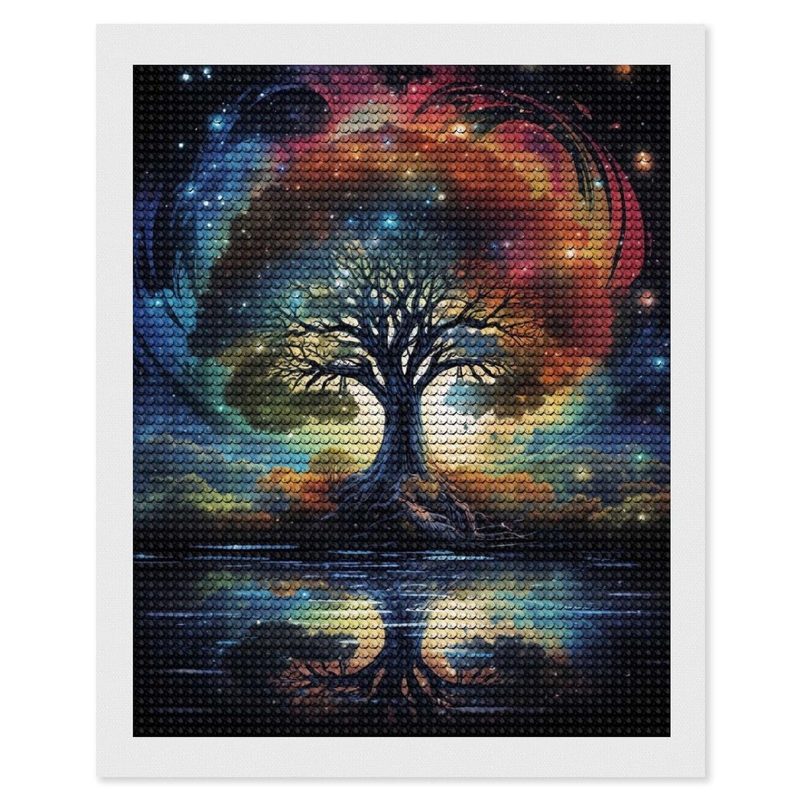 Junmoney Space of Tree Diamond Art Canvas 16"x20", for Adults, Good for Quiet Evenings, Bedroom Decor, Festive Craft Gift, Easy to Enjoy