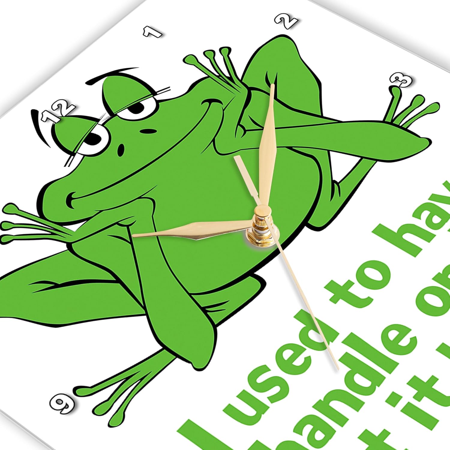 3dRose Happy Frog with Handle on Life - Wall Clock, 10 by 10-Inch (DPP_44593_1)
