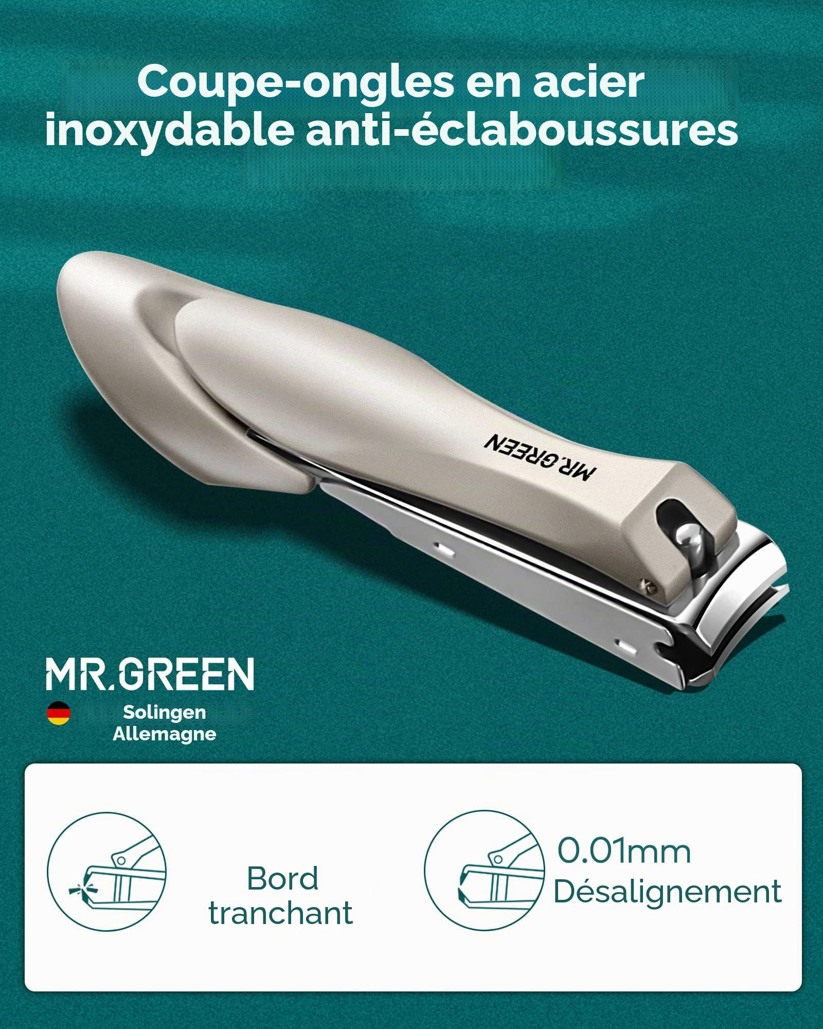 MR.GREEN Kit de manucure et pédicure 9 en 1, coupe-ongles en acier inoxydable allemand, anti-éclaboussures, coupe-ongles très résistant, outils professionnels de soins des ongles avec étui en cuir