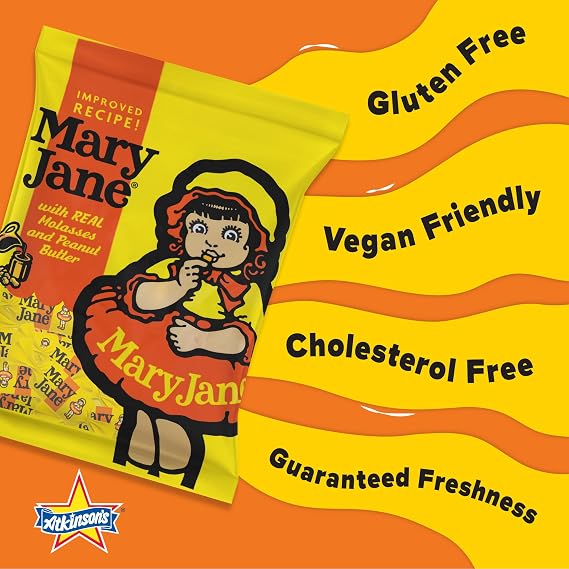Atkinson's Mary Jane Molasses Peanut Butter Fun Size Candy 0.28oz 130ct Tub