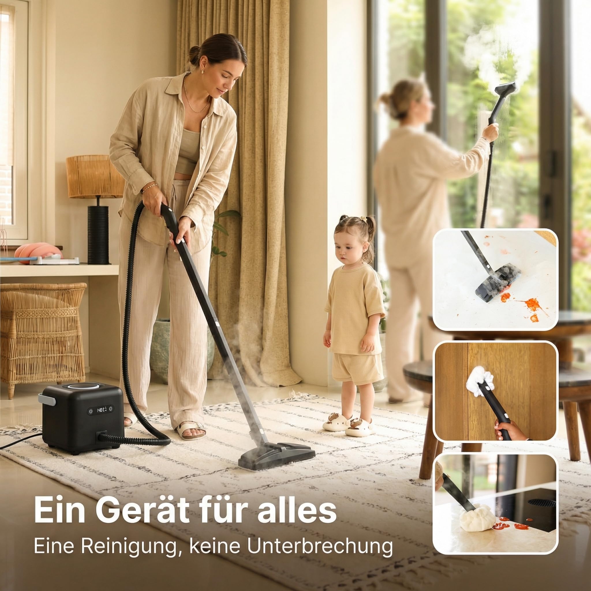 Dampfreiniger Multifunktion 1500W – 4 Bar Hochdruck Dampf, Schnelle Aufheizung, 21 Zubehörteile, Lange Laufzeit, Für Boden, Bad, Küche, Teppich & Auto – Chemiefreie Tiefenreinigung