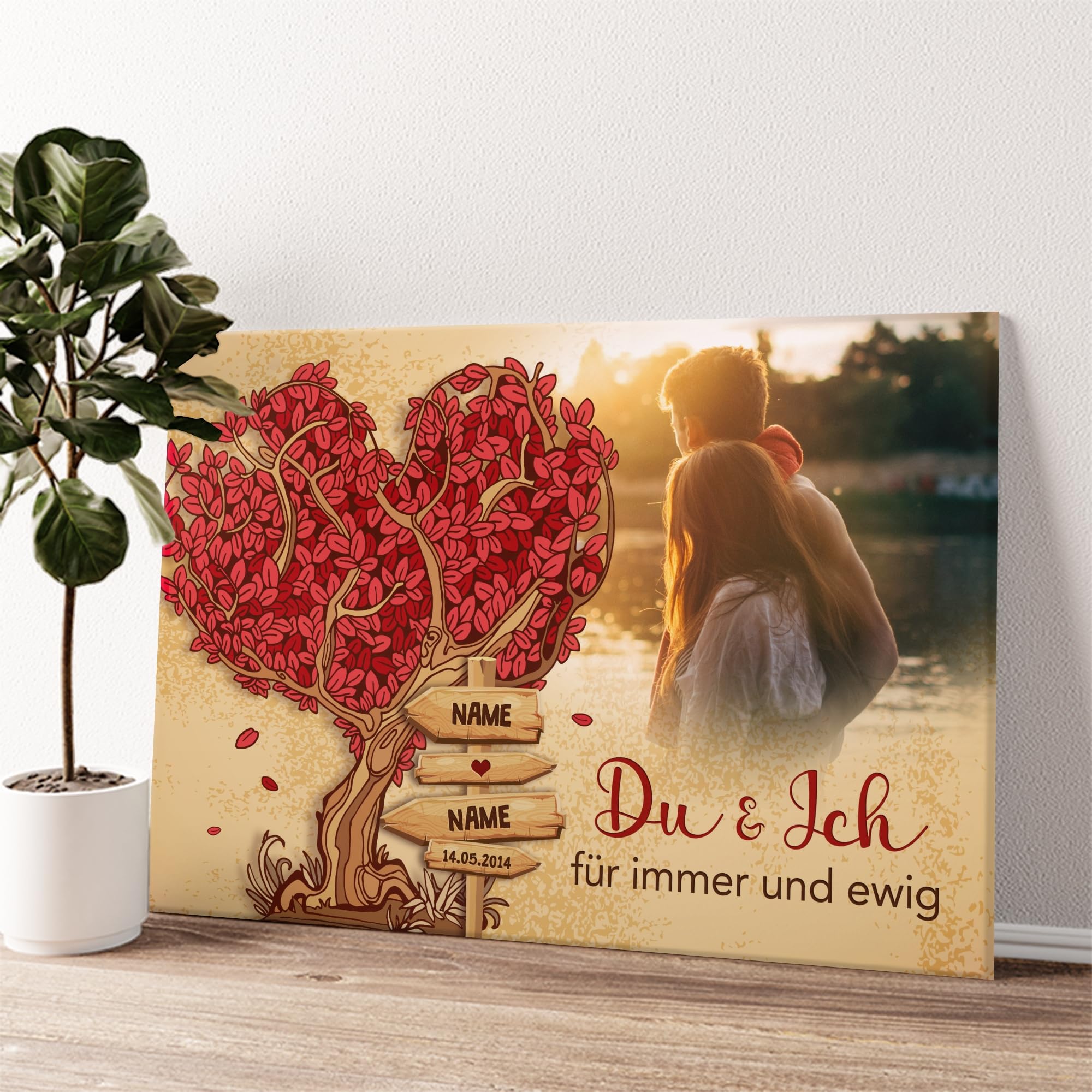 Liebesleinwand Das sind wir Fotoleinwand: Wegweiser der Liebe | Leinwandbildmit Foto, Namen und Datum | Wandbild gestalten | Jahrestag Geschenk für Frau Freundin Mann Freund