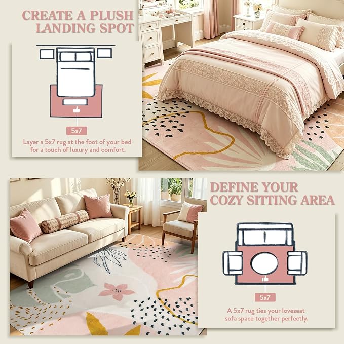 Tapete decorativo rosa Boho 5x7, lavable y antideslizante miniatura 7