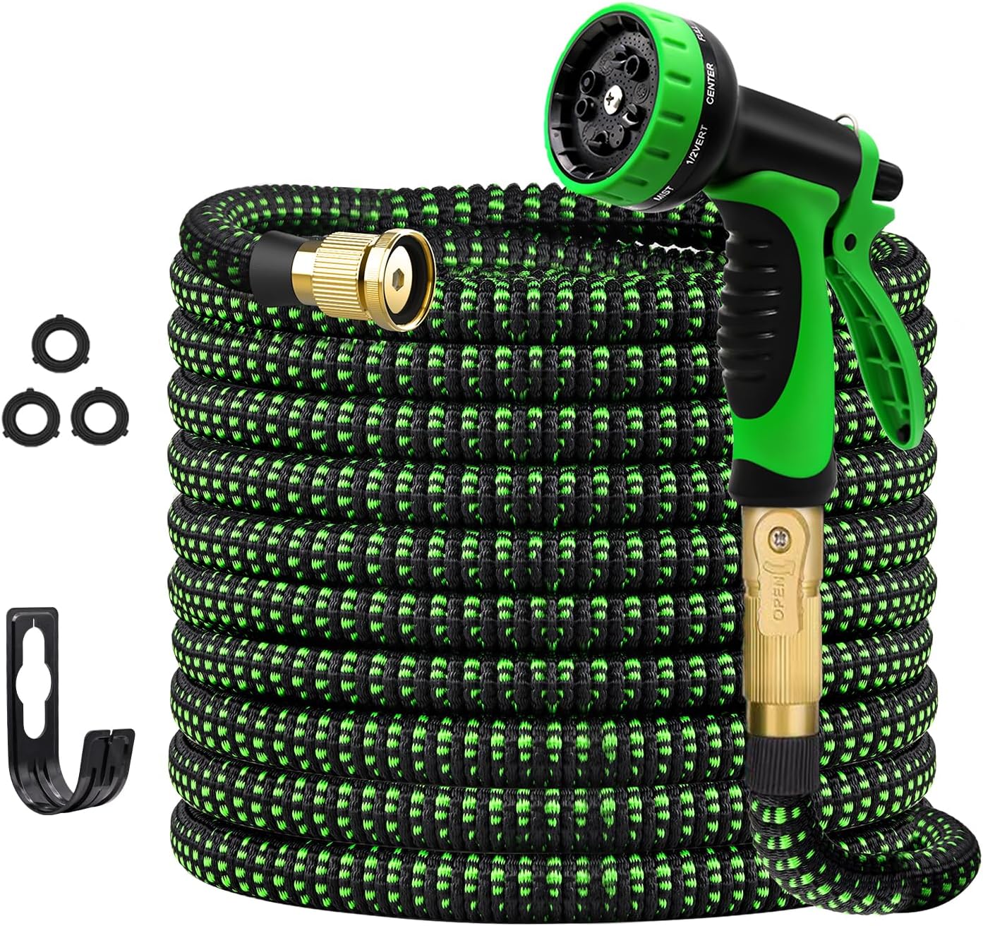 2024 Upgrade 100 FT Expandable Garden Hose Water Hose with 10-Function High-Pressure Spray Nozzle, Heavy Duty Flexible Hose, 3/4" Solid Brass Fitting