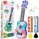Mini Guitar for Kids 10 Inch Toddler Guitar Ukulele with 2 Mini Harmonica 16 Holes Kids Party Favor (Dinosaur)