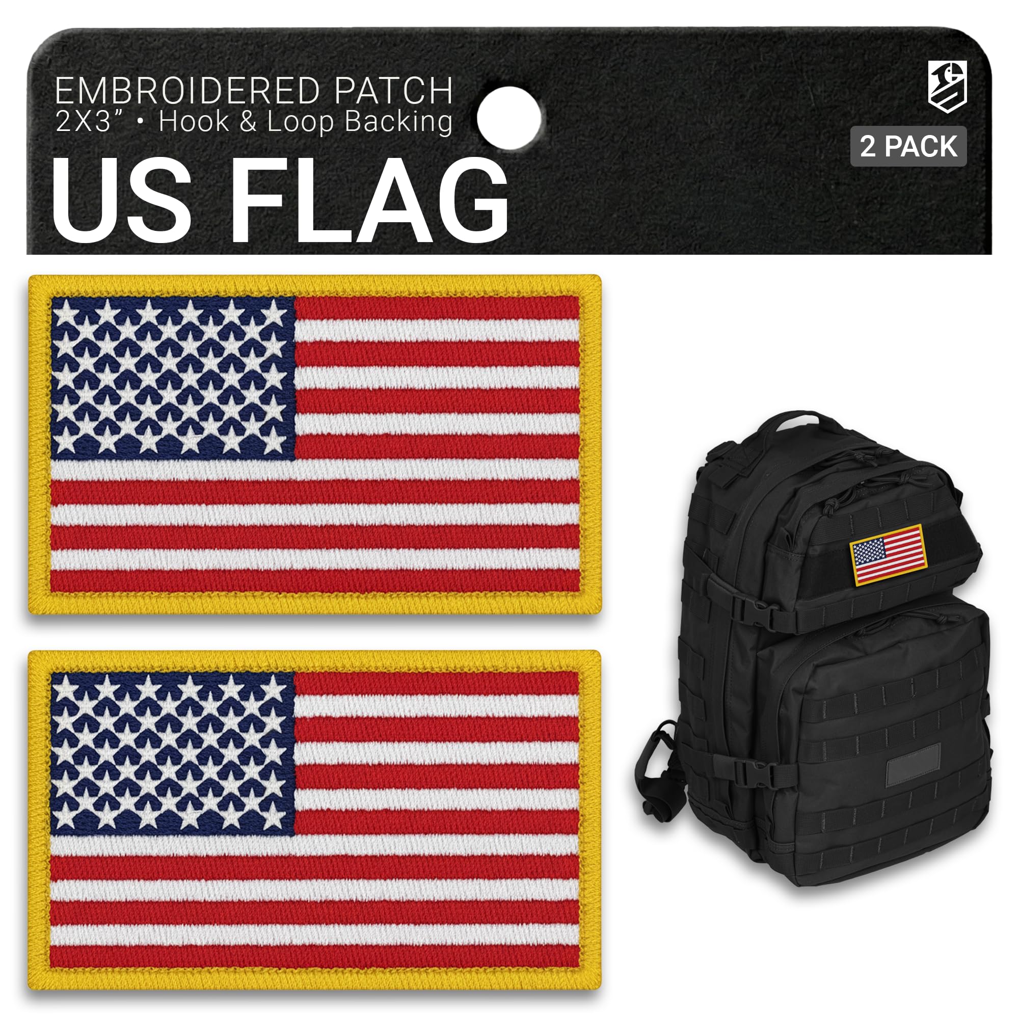 American Flag Patch Set of 2, Embroidered Tactical Patches for Backpacks, Tactical Vest, Dog Vest Harness, USA Flag Patch with Hook and Loop