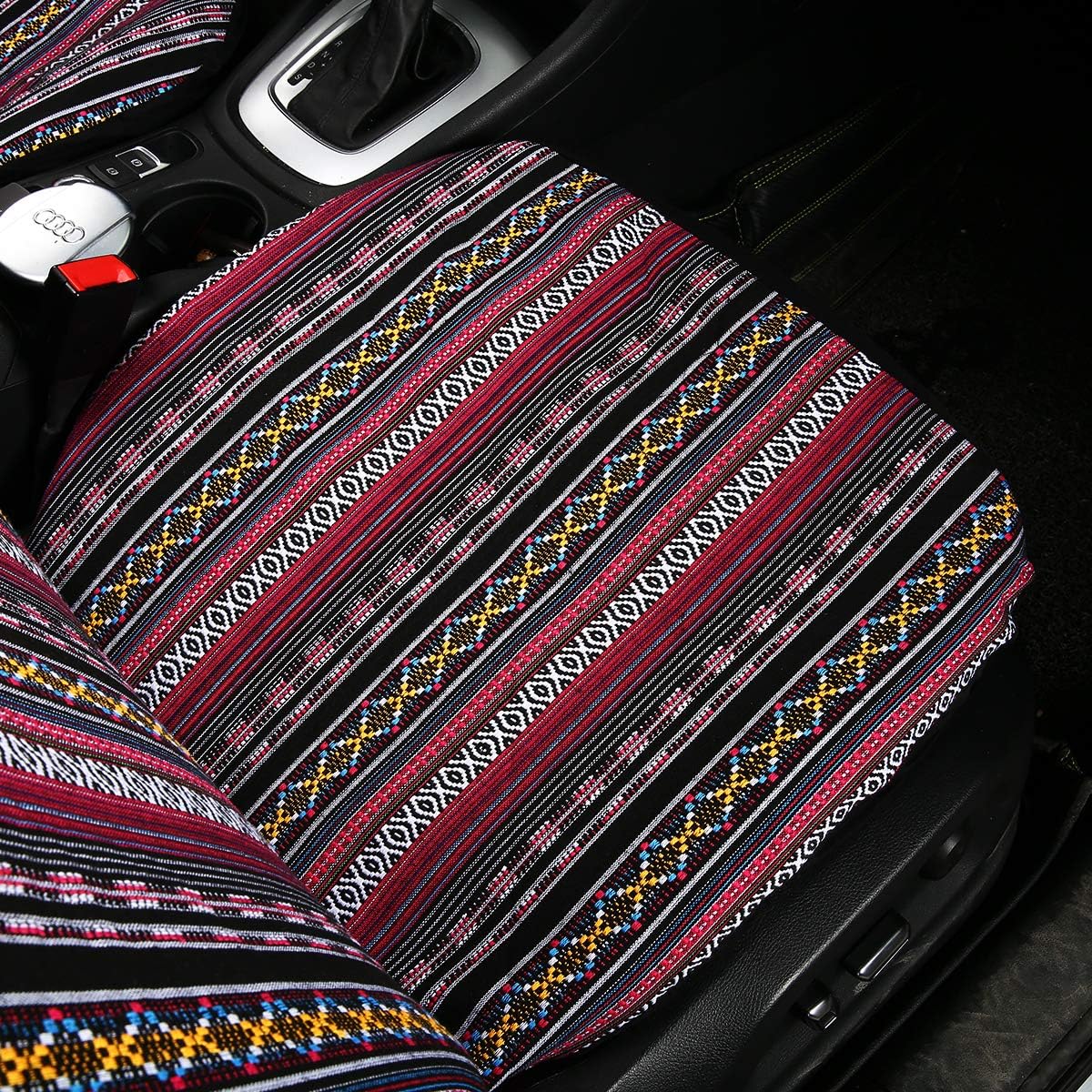 SHAKAR Baja Car Seat Covers,Full Sets,Boho Stripe,Cozy,Universal Size,Brown (boxi-f)
