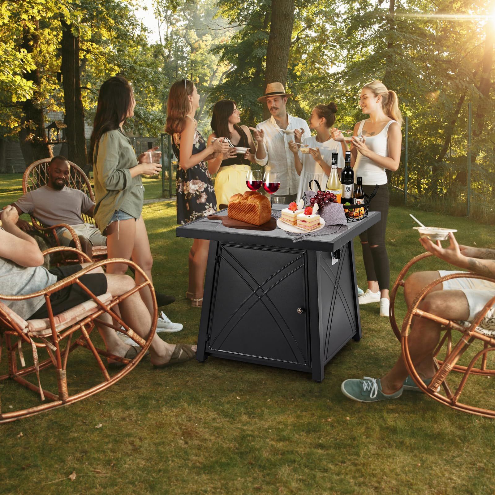 Mesa De Fuego Cuadrada De Mimbre Marrón De 30 Pulgadas Para Exteriores, Mesa  Para Fogata De, image size:1600x1600